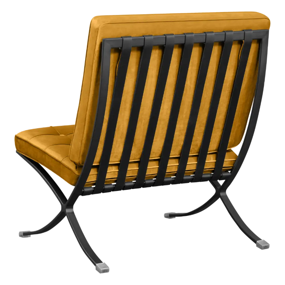 Barcelona Chair XL Oker Velvet Set | Inclusief Ottoman | Zwart Frame