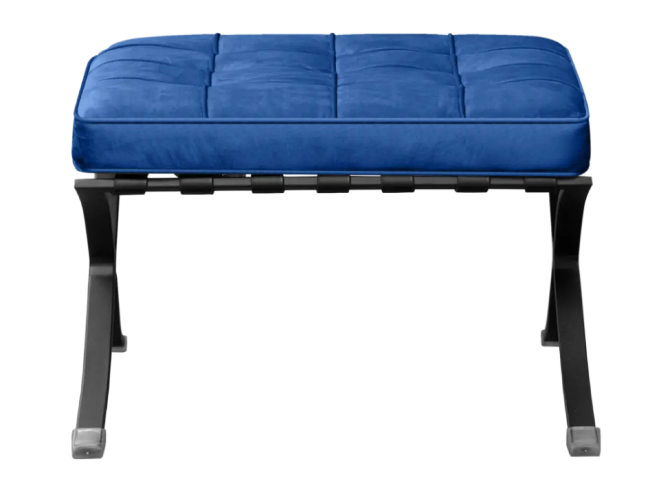 Barcelona Chair XL Blauw Velvet Set | Inclusief Voetenbank | Zwart Frame