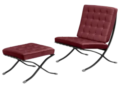 Barcelona Chair XL Rood Velvet Set | Inclusief Voetenbank | Zwart Frame