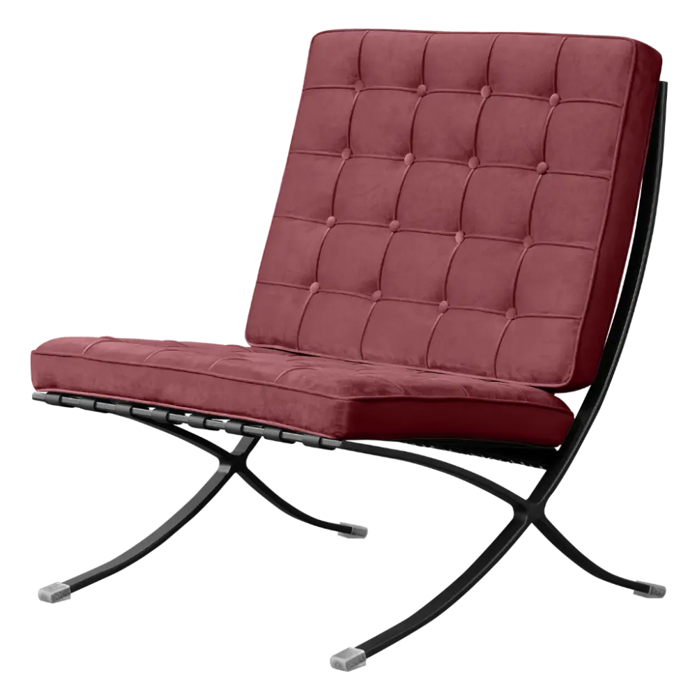 Barcelona Chair XL Rood Velvet Set | Inclusief Voetenbank | Zwart Frame