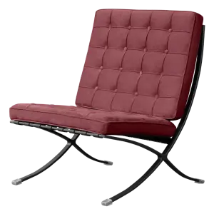 Barcelona Chair XL Rood Velvet Set | Inclusief Voetenbank | Zwart Frame