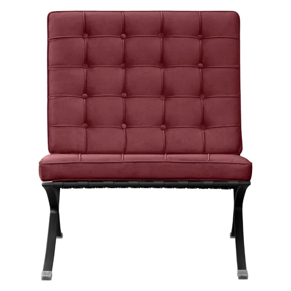 Barcelona Chair XL Rood Velvet Set | Inclusief Voetenbank | Zwart Frame