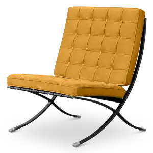 Barcelona Chair XL Oker Velvet Set | Inclusief Ottoman | Zwart Frame