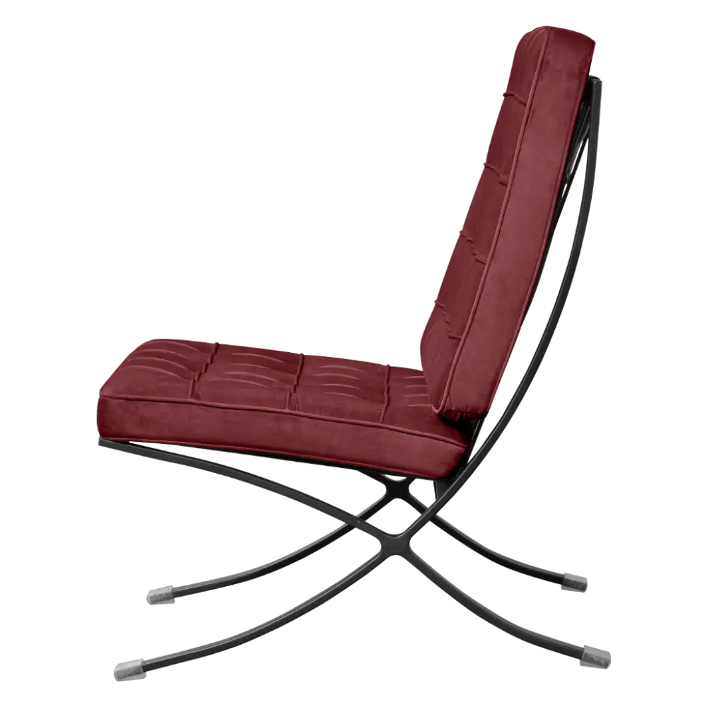 Barcelona Chair XL Rood Velvet Set | Inclusief Voetenbank | Zwart Frame