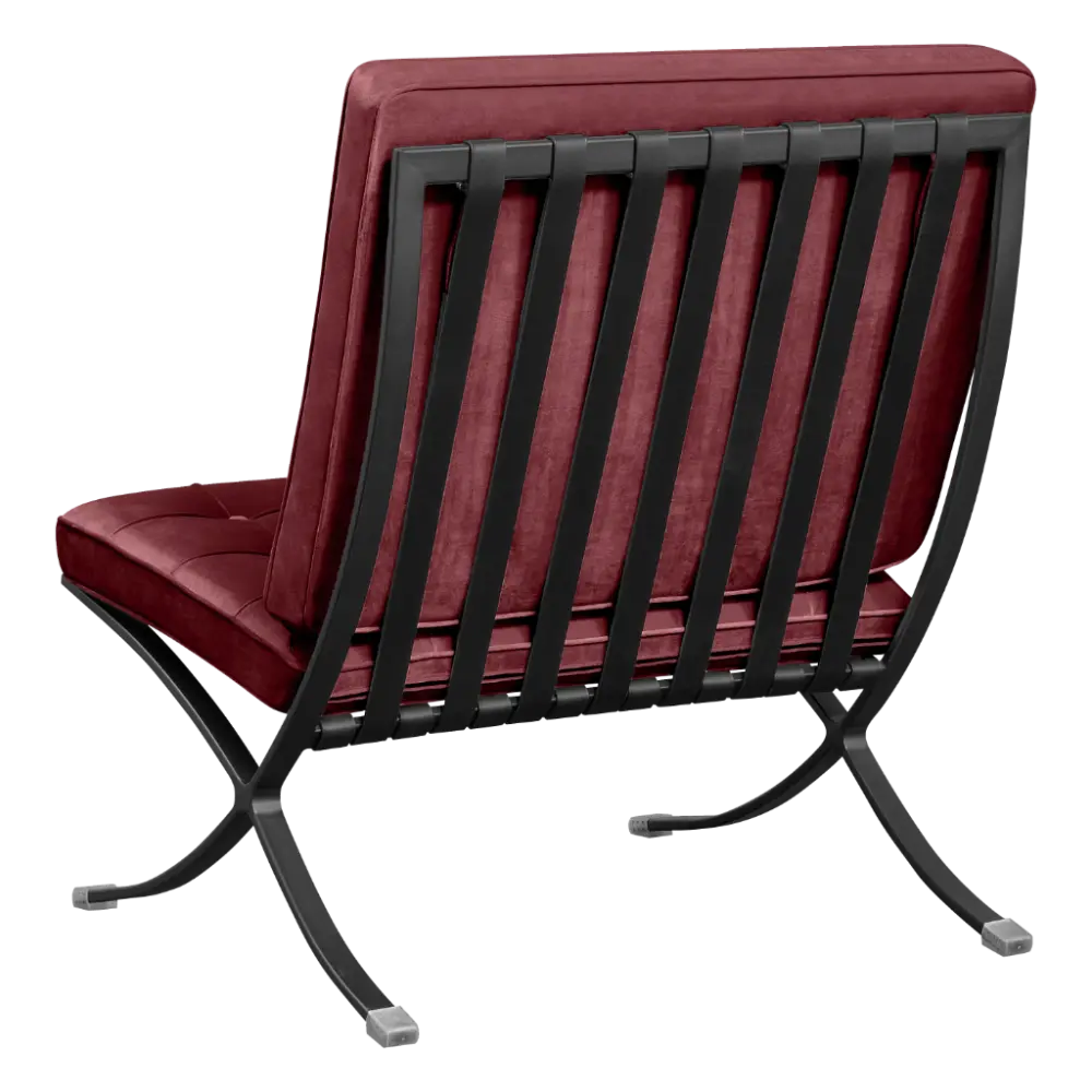 Barcelona Chair XL Rood Velvet Set | Inclusief Voetenbank | Zwart Frame
