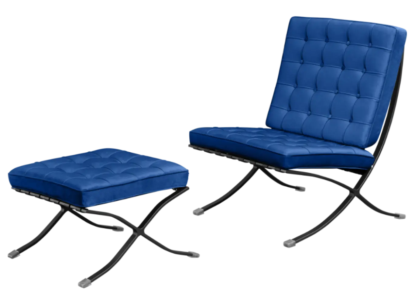 Paviljoen Chair XL Blauw Velvet Set | Inclusief Voetenbank | Zwart Frame