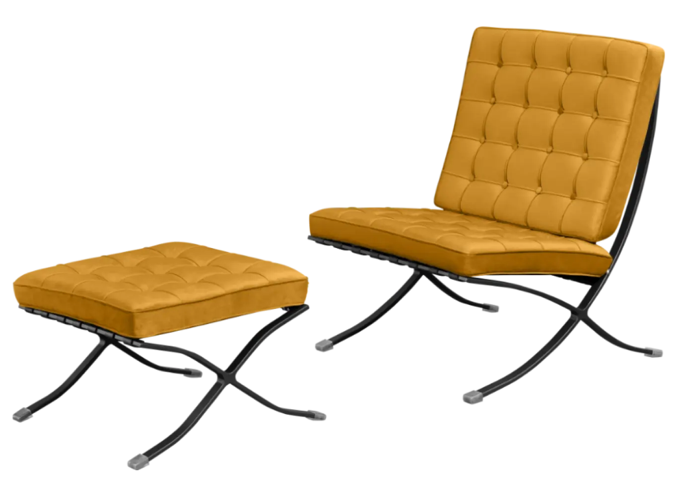Paviljoen Chair XL Oker Velvet Set | Inclusief Voetenbank | Zwart Frame