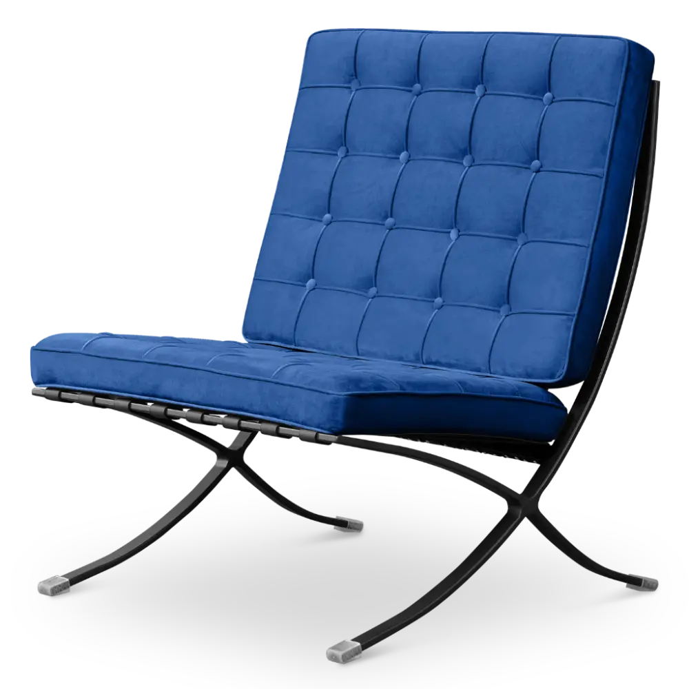 Paviljoen Chair XL Blauw Velvet Set | Inclusief Voetenbank | Zwart Frame