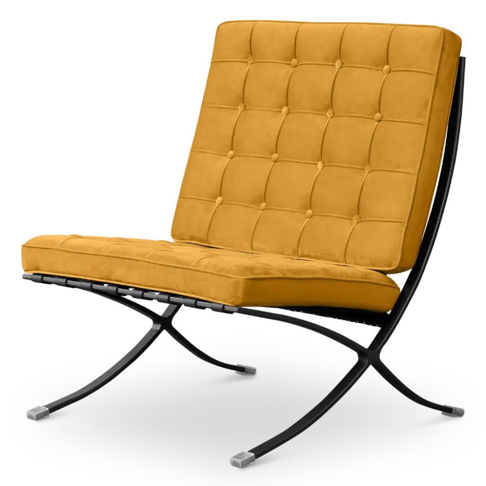 Paviljoen Chair XL Oker Velvet Set | Inclusief Voetenbank | Zwart Frame