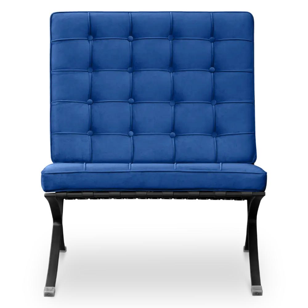 Paviljoen Chair XL Blauw Velvet Set | Inclusief Voetenbank | Zwart Frame