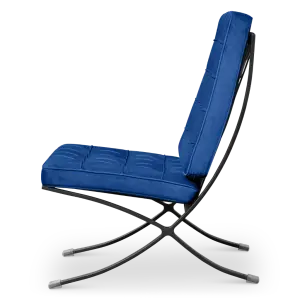Paviljoen Chair XL Blauw Velvet Set | Inclusief Voetenbank | Zwart Frame