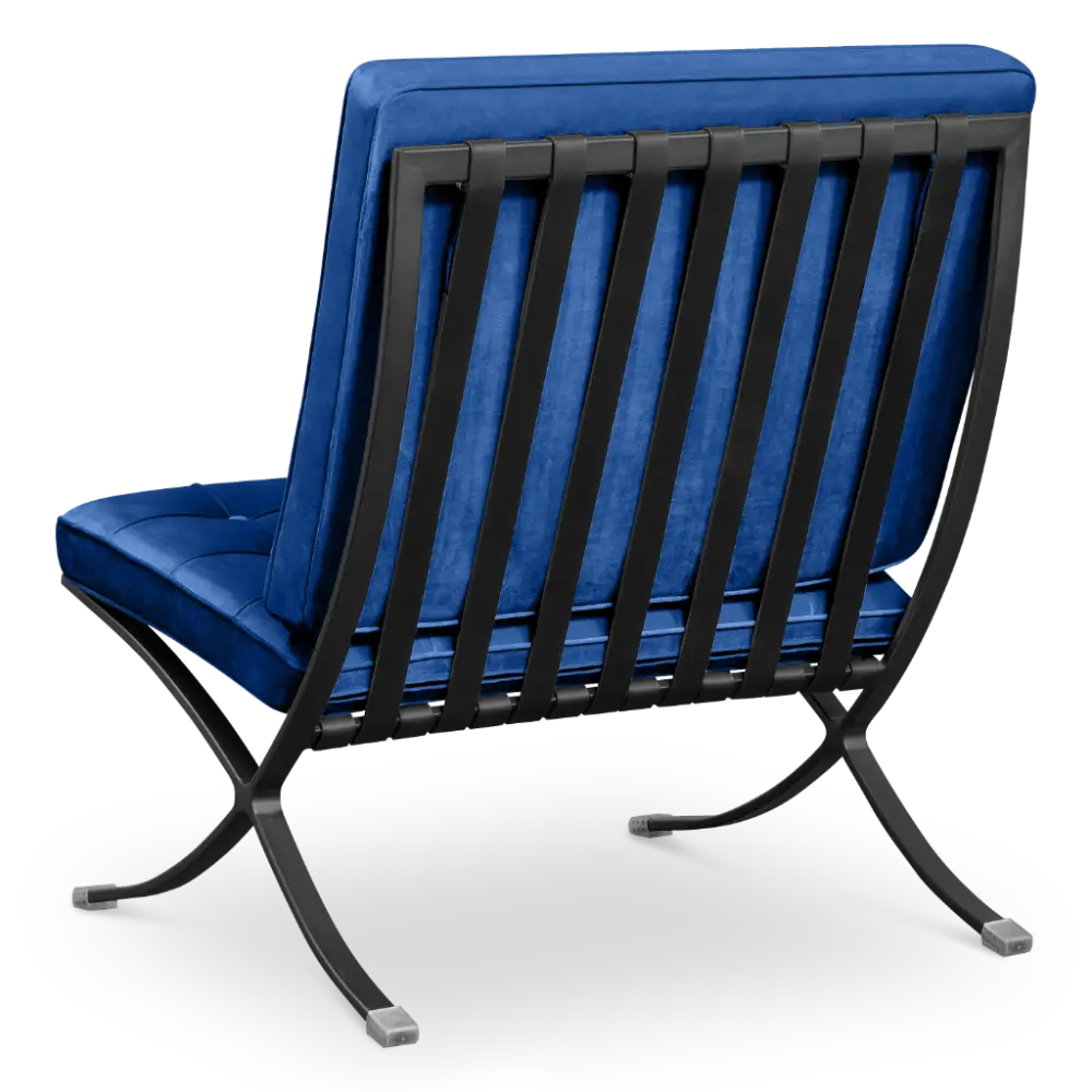 Paviljoen Chair XL Blauw Velvet Set | Inclusief Voetenbank | Zwart Frame