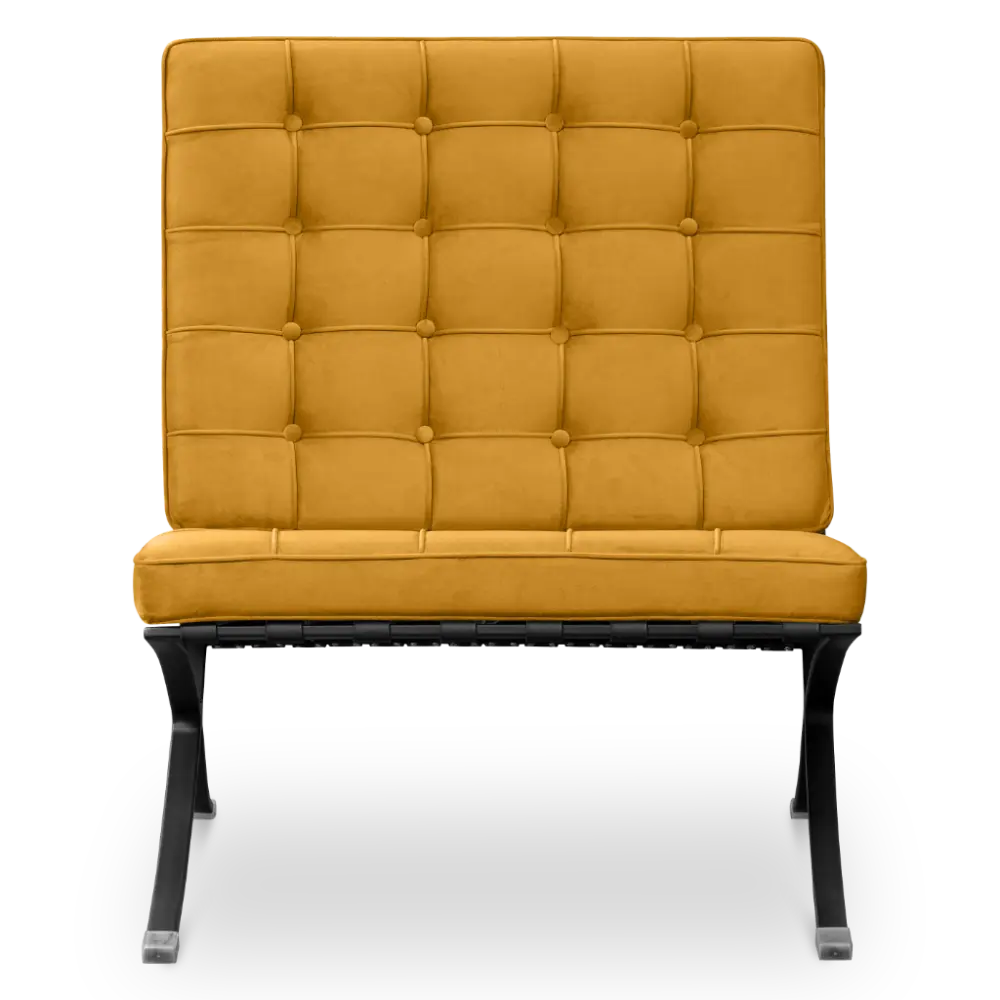 Paviljoen Chair XL Oker Velvet Set | Inclusief Voetenbank | Zwart Frame