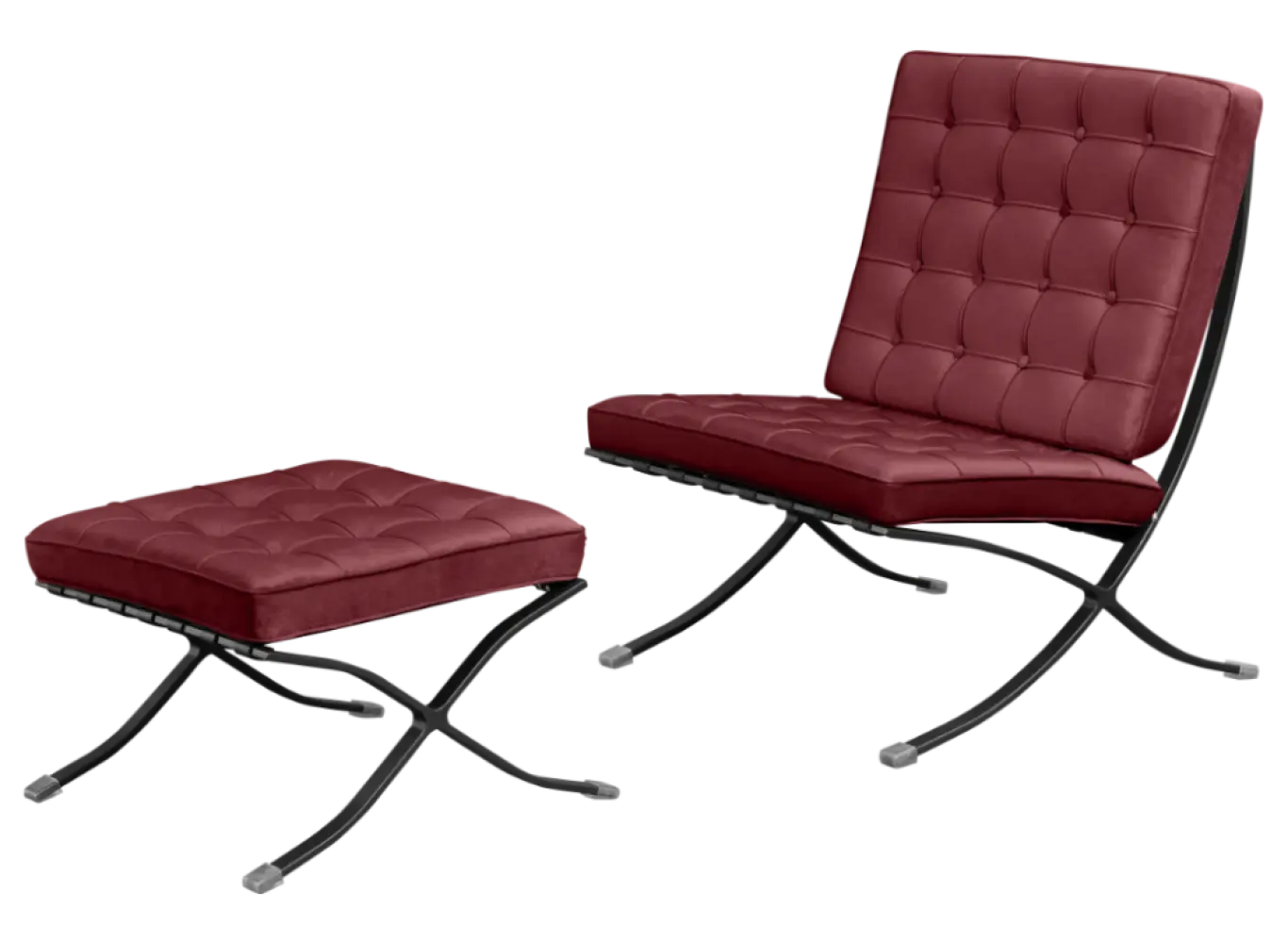 Paviljoen Chair XL Rood Velvet Set | Inclusief Voetenbank | Zwart Frame