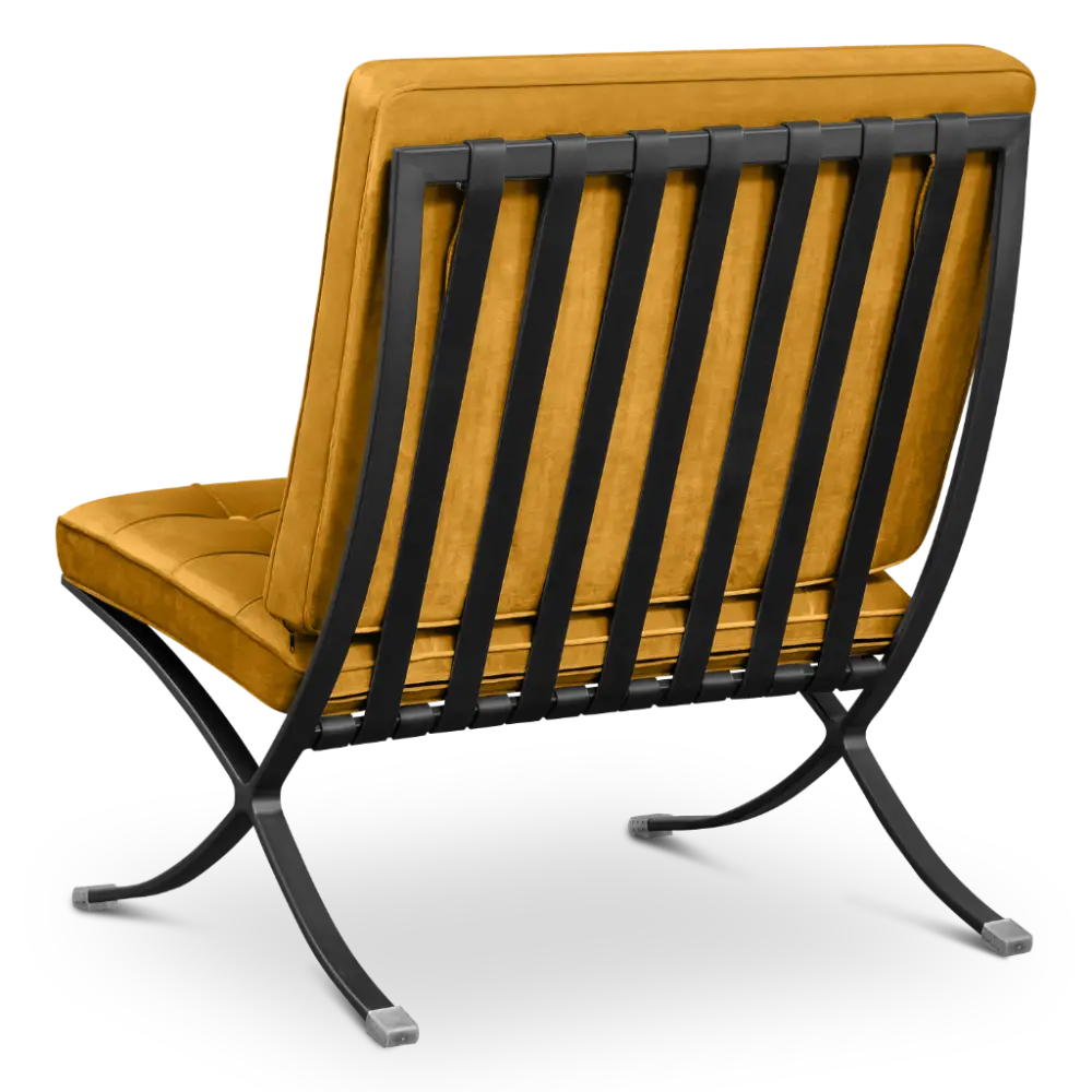 Paviljoen Chair XL Oker Velvet Set | Inclusief Voetenbank | Zwart Frame