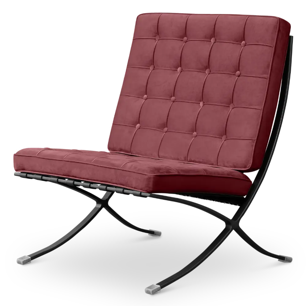 Paviljoen Chair XL Rood Velvet Set | Inclusief Voetenbank | Zwart Frame