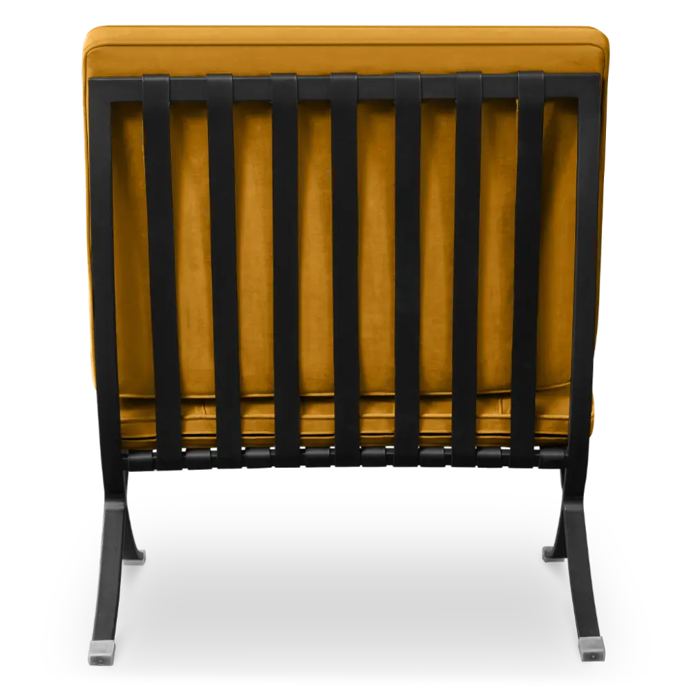 Paviljoen Chair XL Oker Velvet Set | Inclusief Voetenbank | Zwart Frame