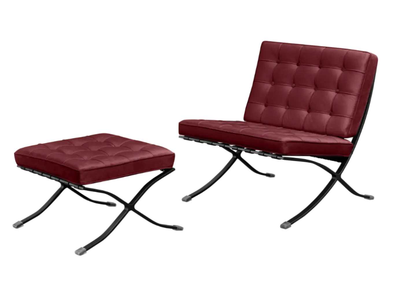 Paviljoen Chair Rood Velvet Set | Inclusief Voetenbank | Zwart Frame