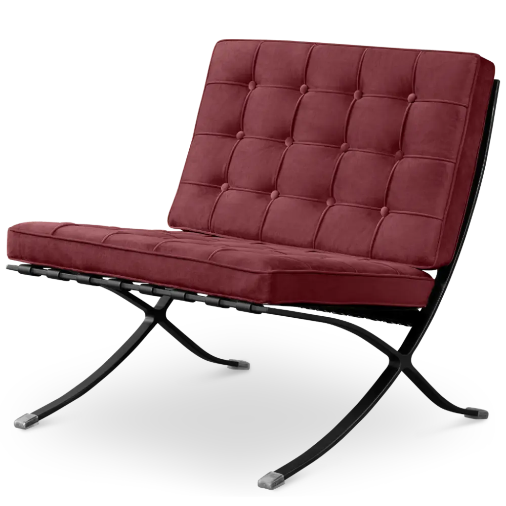 Paviljoen Chair Rood Velvet Set | Inclusief Voetenbank | Zwart Frame