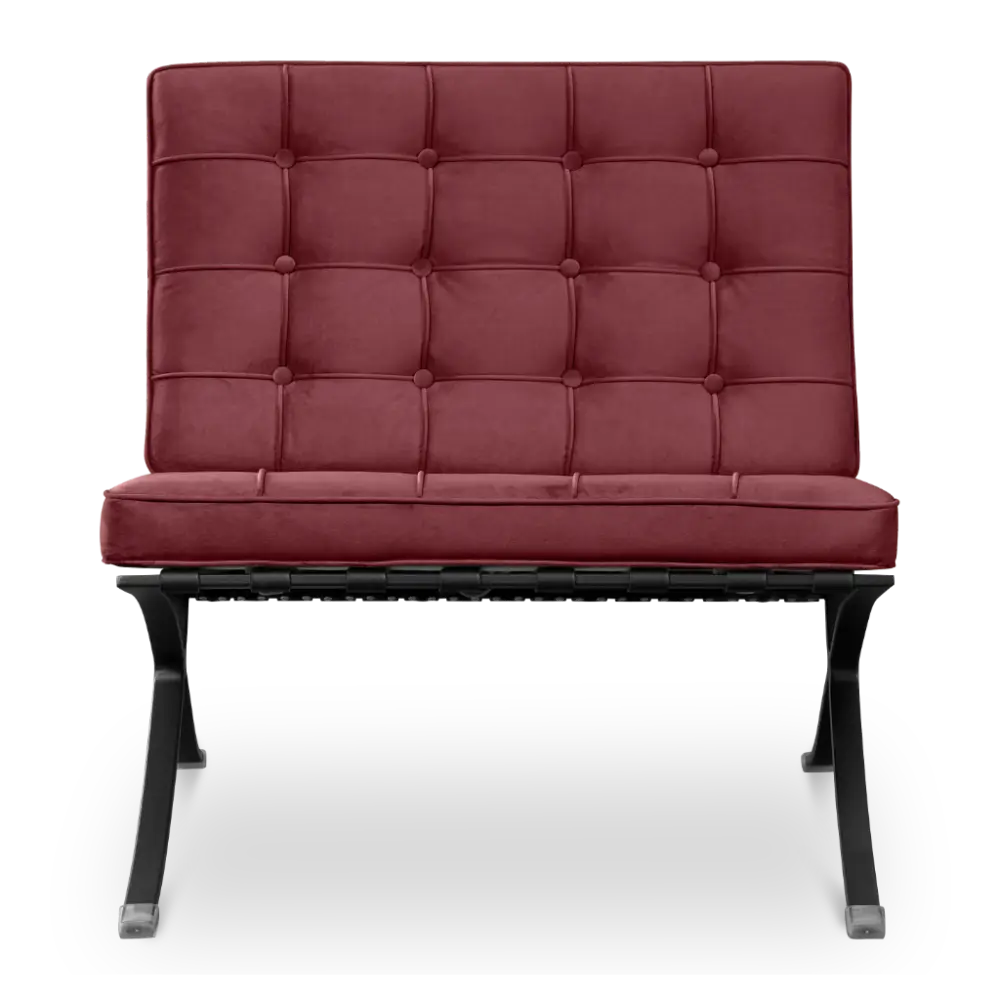 Paviljoen Chair Rood Velvet Set | Inclusief Voetenbank | Zwart Frame