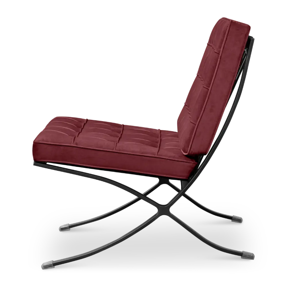 Paviljoen Chair Rood Velvet Set | Inclusief Voetenbank | Zwart Frame