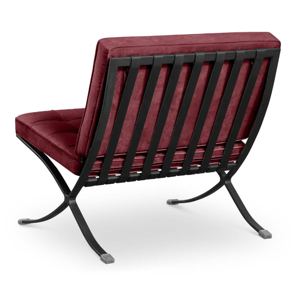 Paviljoen Chair Rood Velvet Set | Inclusief Voetenbank | Zwart Frame