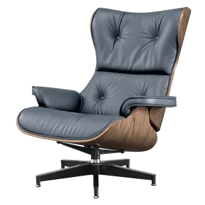 Cavel Lounge Chair Antraciet Blauw Leer | Walnoot Schalen