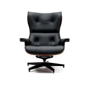 Cavel Lounge Chair Zwart Leer | Palissander Schalen