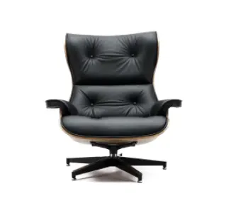 Cavel Lounge Chair Zwart Leer | Walnoot Schalen