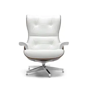 Cavel Lounge Chair Wit Leer | Walnoot Schalen