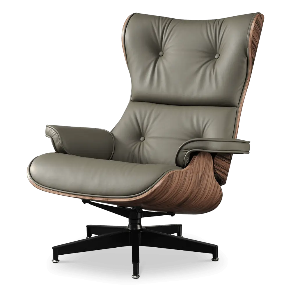 Cavel Lounge Chair Olijf Groen Leer | Naturel Palissander Schalen