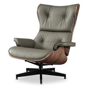 Cavel Lounge Chair Olijf Groen Leer | Naturel Palissander Schalen