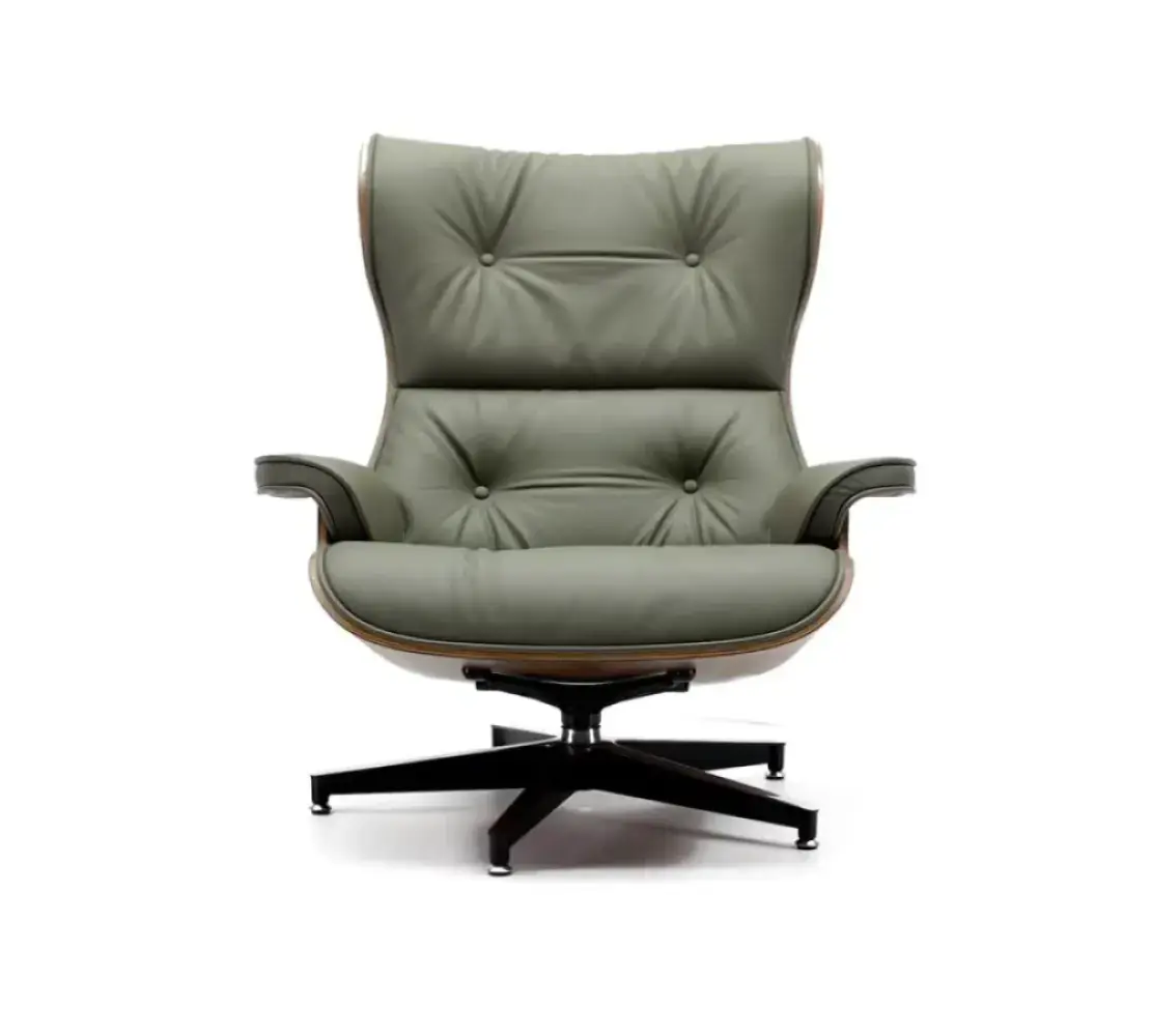 Cavel Lounge Chair Olijf Groen Leer | Naturel Palissander Schalen
