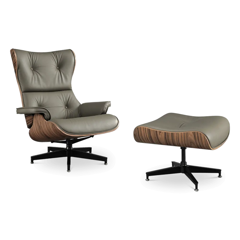 Cavel Lounge Chair Olijf Groen Leer | Naturel Palissander Schalen