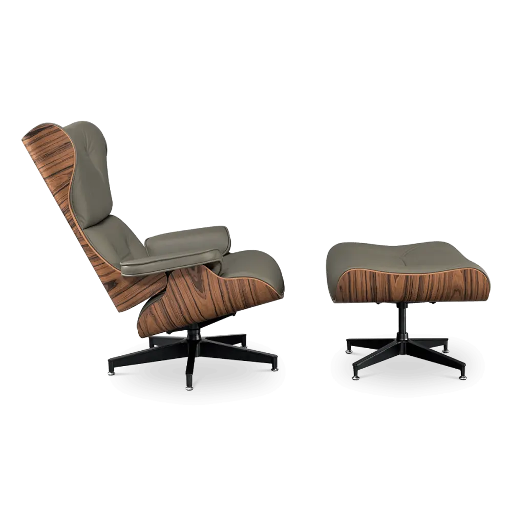 Cavel Lounge Chair Olijf Groen Leer | Naturel Palissander Schalen