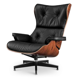 Cavel Lounge Chair Zwart Leer | Palissander Schalen