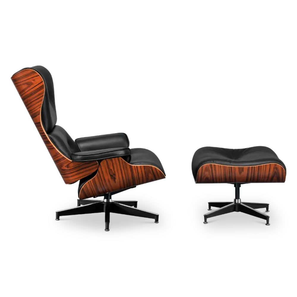 Cavel Lounge Chair Zwart Leer | Palissander Schalen