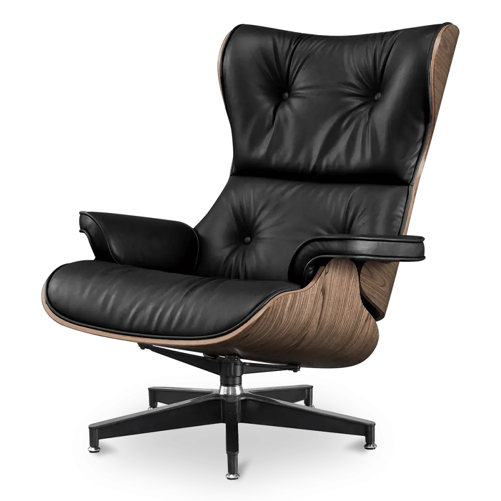 Cavel Lounge Chair Zwart Leer | Walnoot Schalen