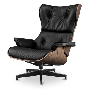 Cavel Lounge Chair Zwart Leer | Walnoot Schalen