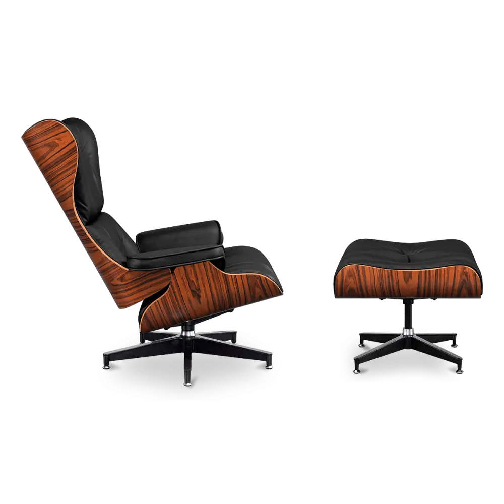 Cavel Lounge Chair Zwart Leer | Palissander Schalen