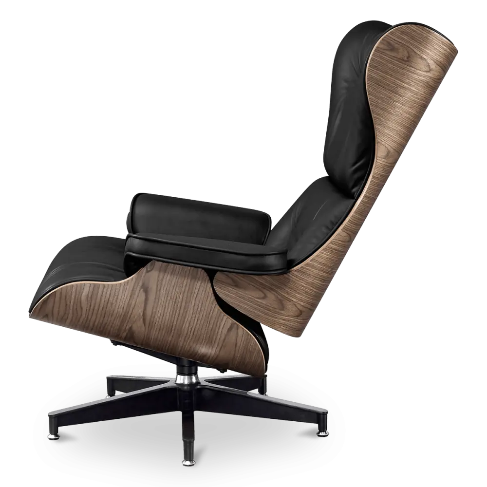 Cavel Lounge Chair Zwart Leer | Walnoot Schalen