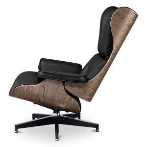 Cavel Lounge Chair Zwart Leer | Walnoot Schalen
