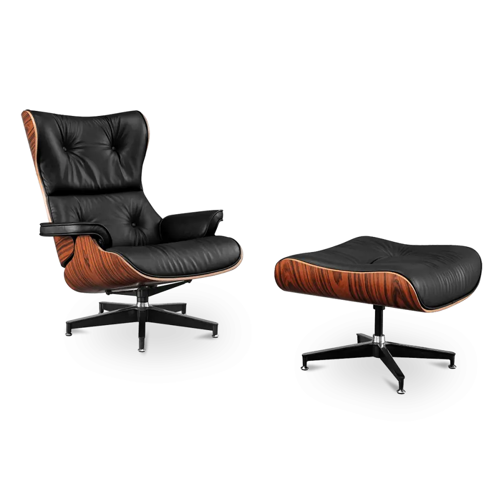 Cavel Lounge Chair Zwart Leer | Palissander Schalen
