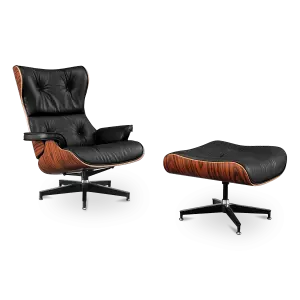 Cavel Lounge Chair Zwart Leer | Palissander Schalen