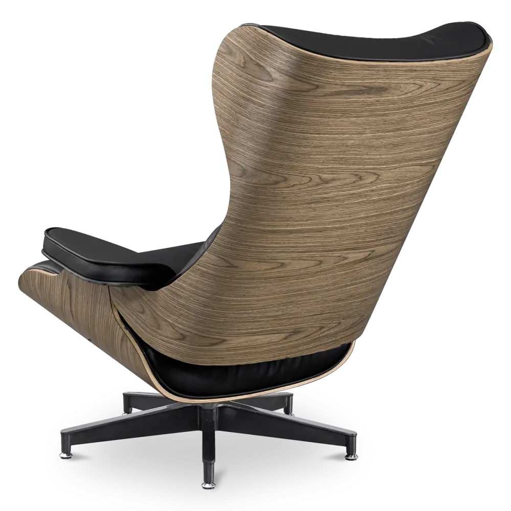 Cavel Lounge Chair Zwart Leer | Walnoot Schalen