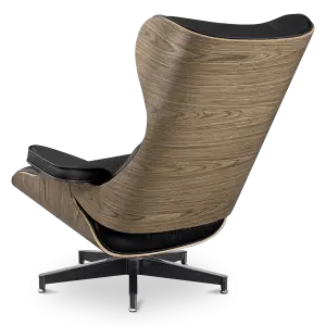 Cavel Lounge Chair Zwart Leer | Walnoot Schalen