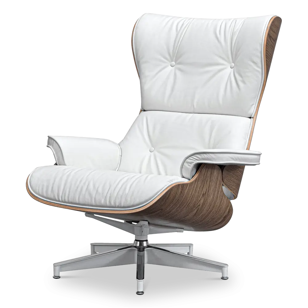 Cavel Lounge Chair Wit Leer | Walnoot Schalen