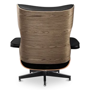 Cavel Lounge Chair Zwart Leer | Walnoot Schalen