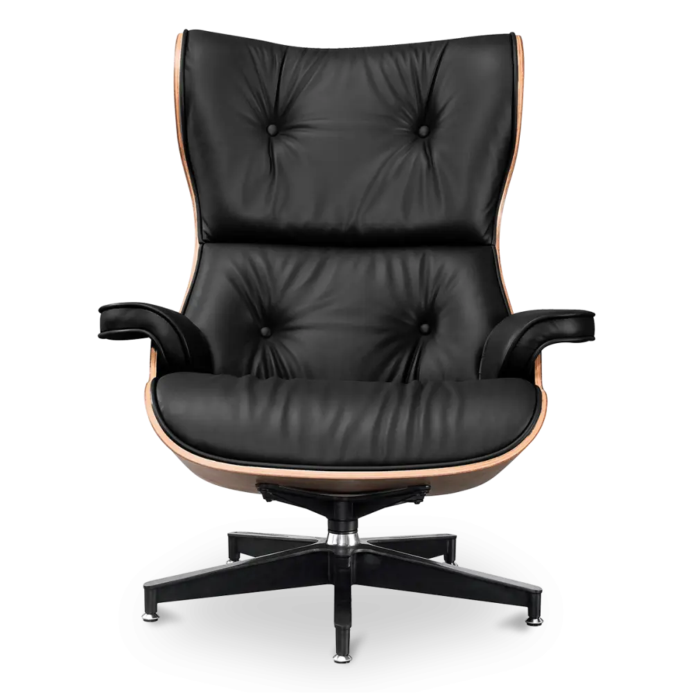 Cavel Lounge Chair Zwart Leer | Walnoot Schalen