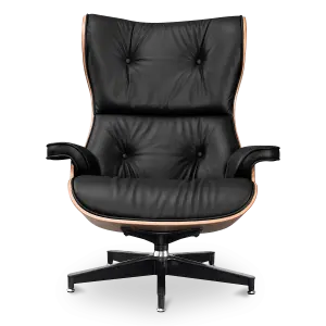 Cavel Lounge Chair Zwart Leer | Walnoot Schalen
